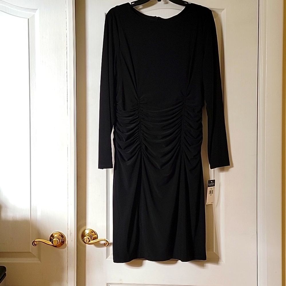 Ralph Lauren black dress ruched lined